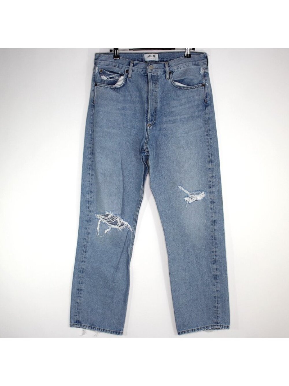 AGOLDE Womens 32 x 29 Mid Rise Loose Fit 90s Distressed Jeans O1021